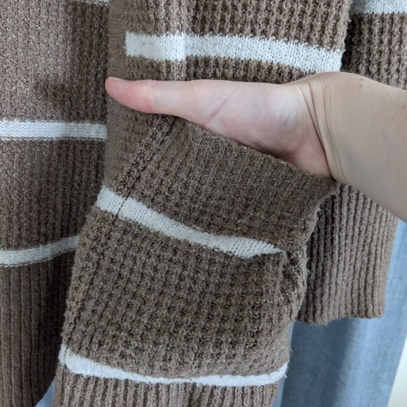 Open Front Cardigan XL Cozy Soft Pockets Fuzzy Moondance Brown White Striped - Picture 2 of 9